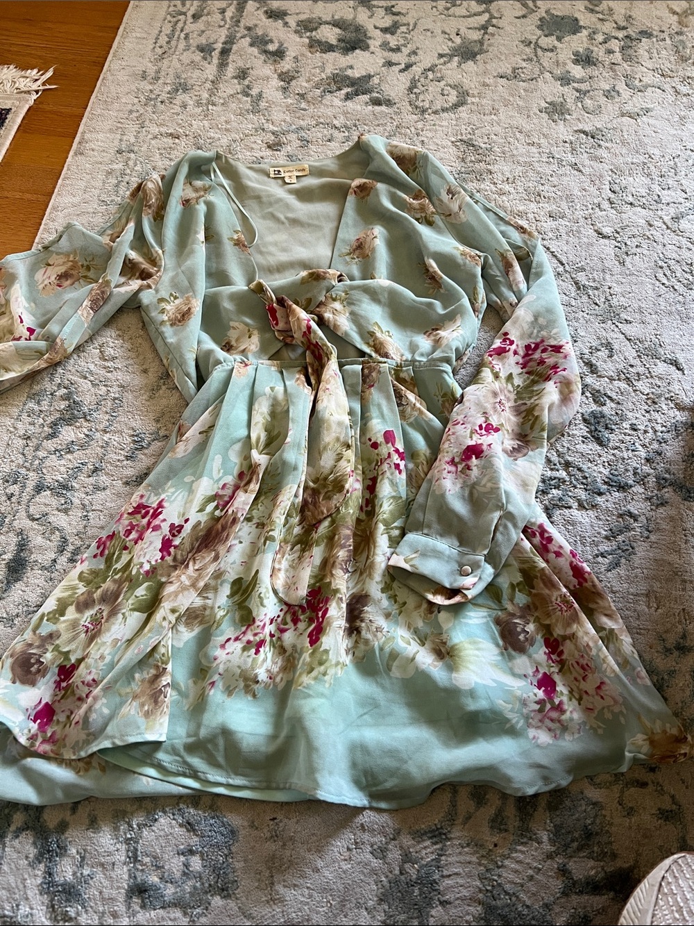 Mint Floral Wrap Dress with Tie Waist